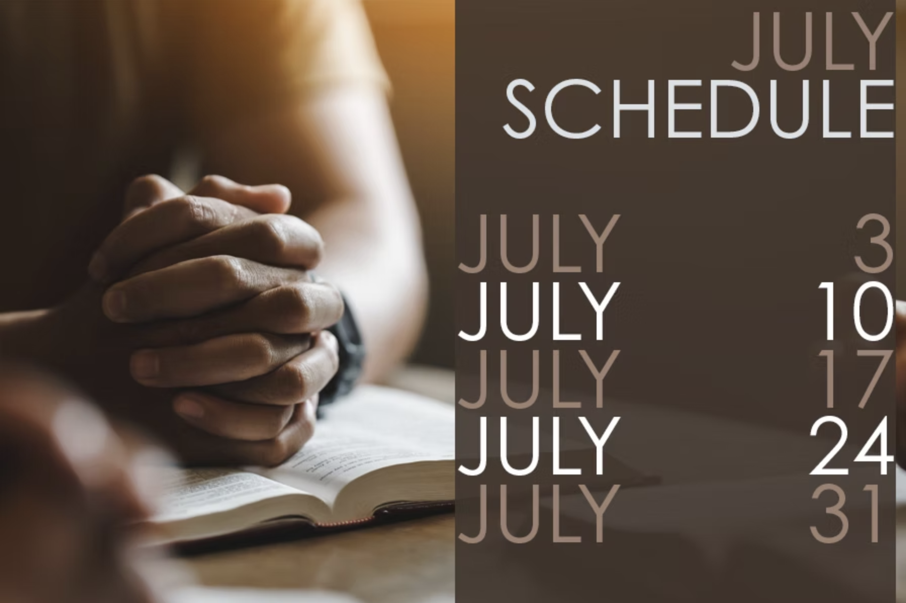 Beloved Youth monthly schedule